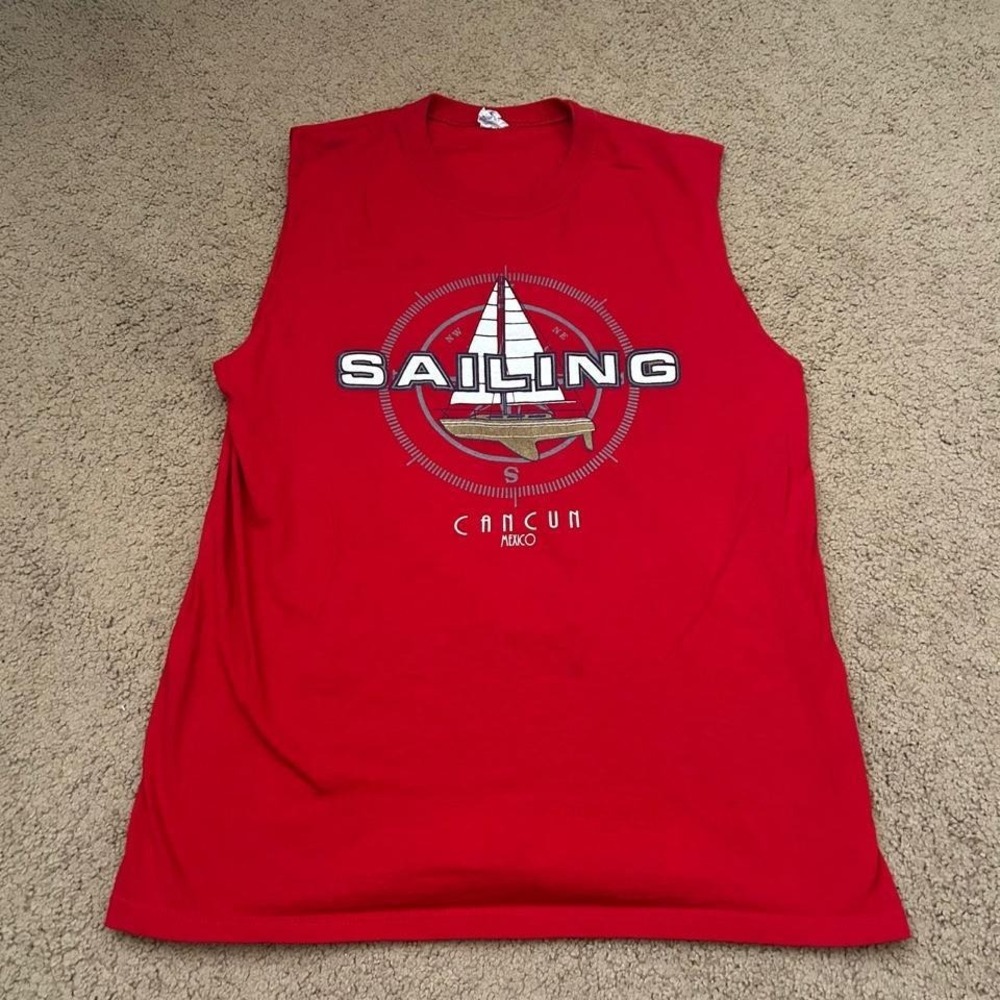 Red Cancun Mexico sailing cutoff Size L